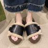 Fashion Lamb Fur Fashion Slippers Women Thick Bottom Belted Slip-On Shoes High-End Feeling New 2025 Style Rubber Surface Fashionable