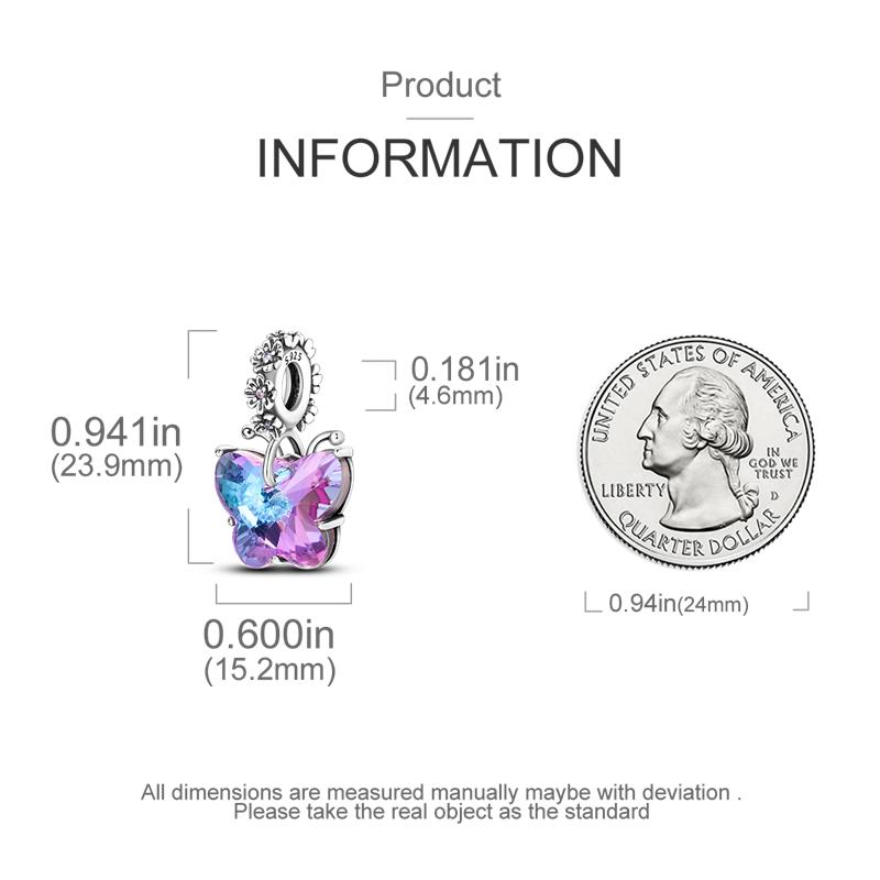 Purple Charms Copper Fit Original Pendant Bracelet Butterfly Glass Heart Feather Clip Charm Dangle Luminous Bead Diy Jewelry
