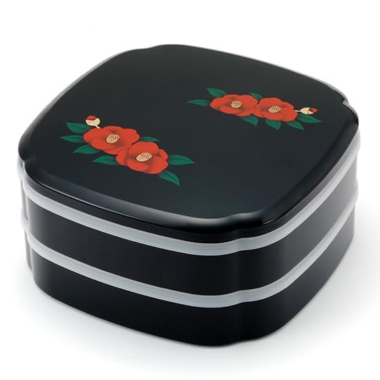 

Шова Джубако с лакировкой Яманака и элегантной камелией, идеально подходящий для новогодних праздников и других особенных (многоярусная коробка) дизайн, Годовые события. чёрный