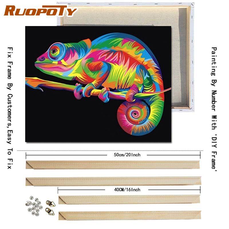 RUOPOTY DIY Frame Diy Paint By Numbers Animals Kit Acrylic Wall Art Picture By Numbers Canvas Painting For Home Decoration Arts