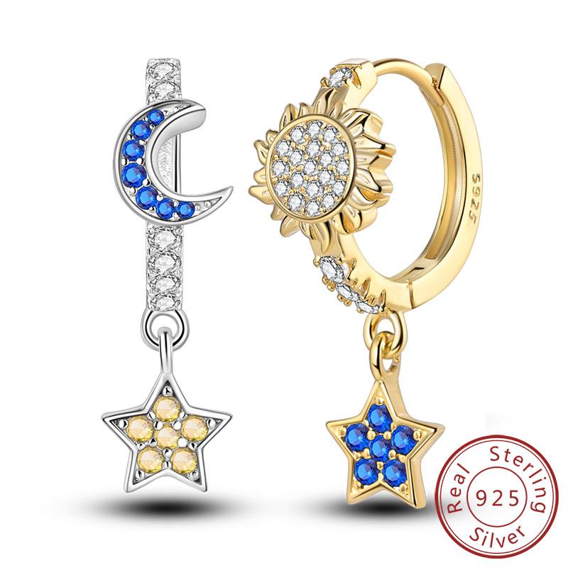 New 925 Silver Hoop Earrings Star Moon Stud Drop Earrings For Woman Party Wedding Accessories Fashion Jewelry Gift