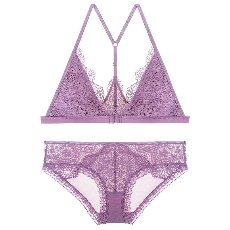French Triangle Cup No Steel Rim Bra Thin Sexy Front Buckle Lace Bra Y-shaped Beautiful Back Bra Women