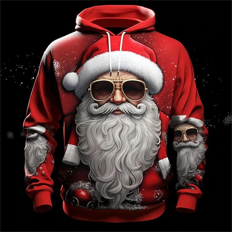3D Print Christmas Cat Graphic Hoodie Men's Cute Santa Claus Pattern Loose Casual Comfortable Clothes Autumn Harajuku Style Kids Pullover