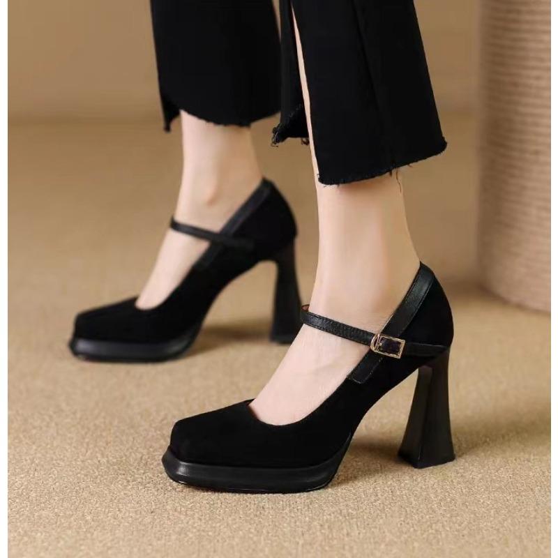 Sexy super high-heeled shoes, fashionable ankle-attached platform high-heeled shoes, women's brown suede square heel party shoes