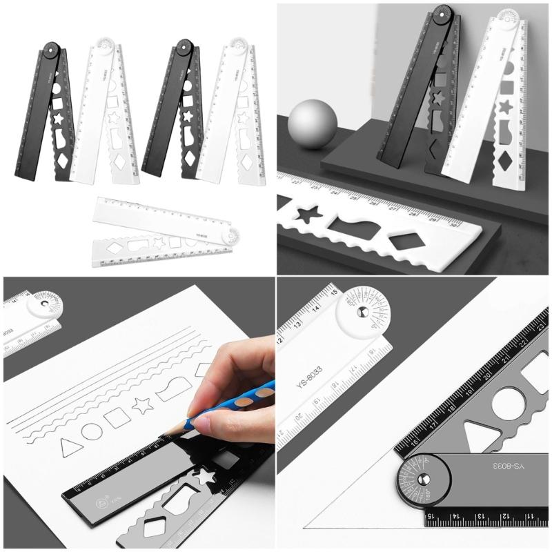 5Pieces Portable Folding Geometrics Drawing Ruler Set Plastic Drawing Tool with Clear Marking for Students Engineers