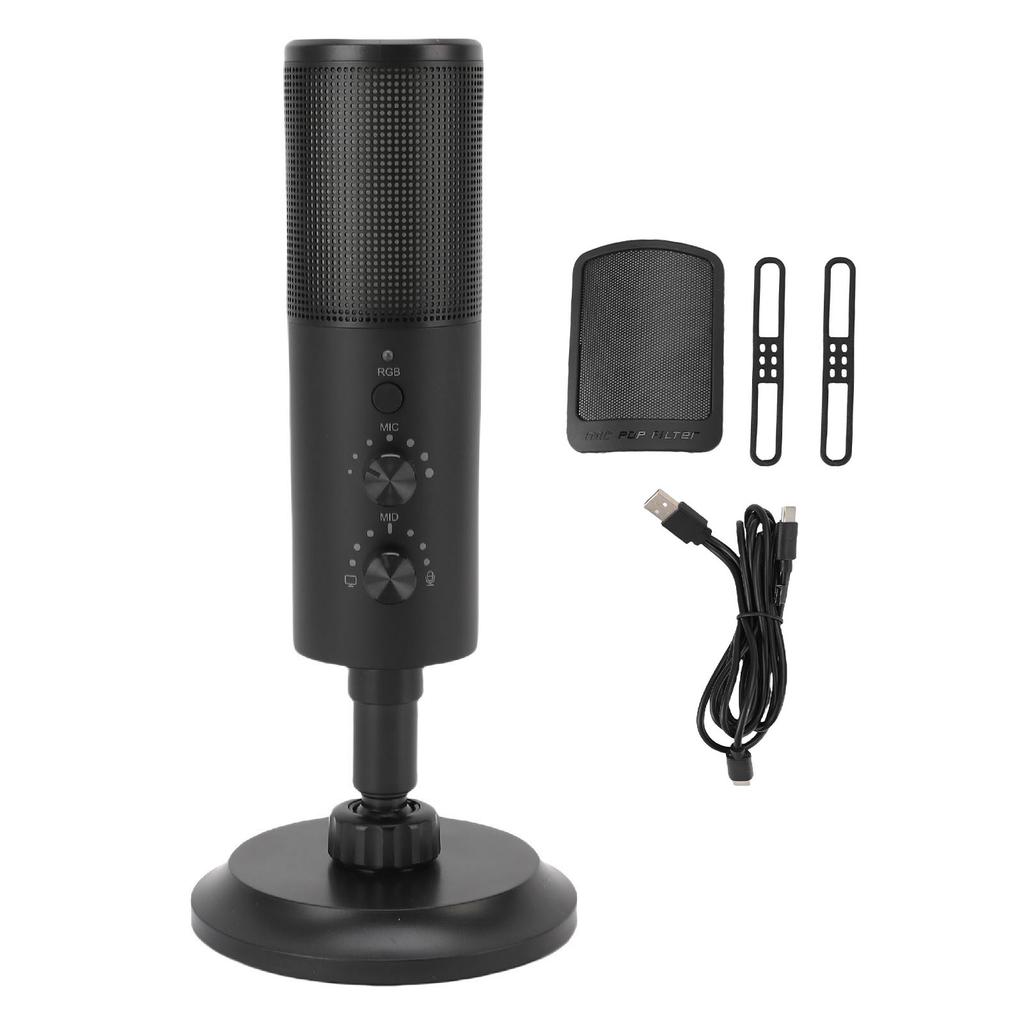 USB Microphone with RGB Light Cardioid Microphone for Computer Mobile Phone Live Streaming