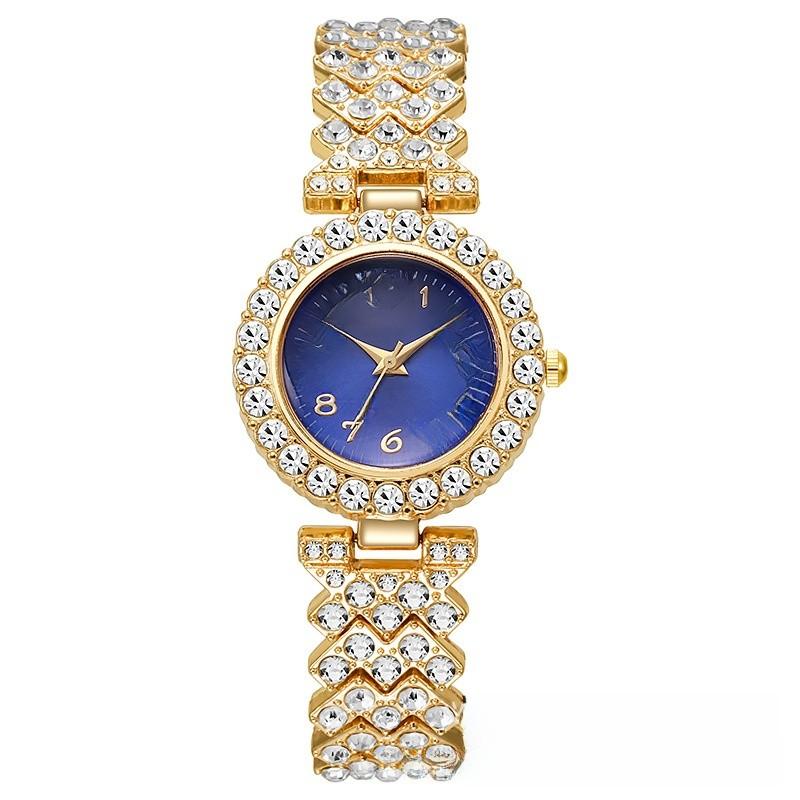 

Fashion Roman Pattern Diamond Embellished Quartz Watch For Women With Alloy Band Number Blue