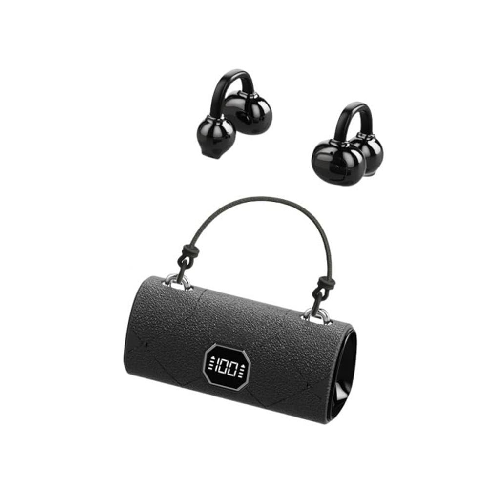 Fashionable Clip Wireless Headphones With Handbag‑,Open Ear Clip Earbuds,Cute Removable Earring Luxury Leather Texture,Bluetooth 6.0,Led Hd Display