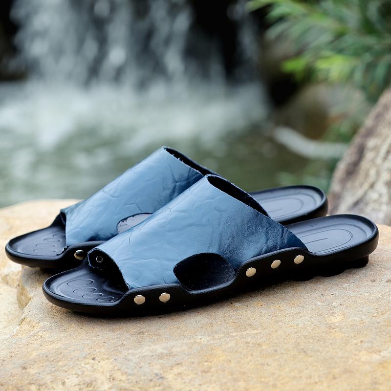 Fashion High Quality Slippers Men Genuine Leather Luxury Brand 2024 New Beach Flats Summer Casual Flip Flops Outdoor Slides for Men