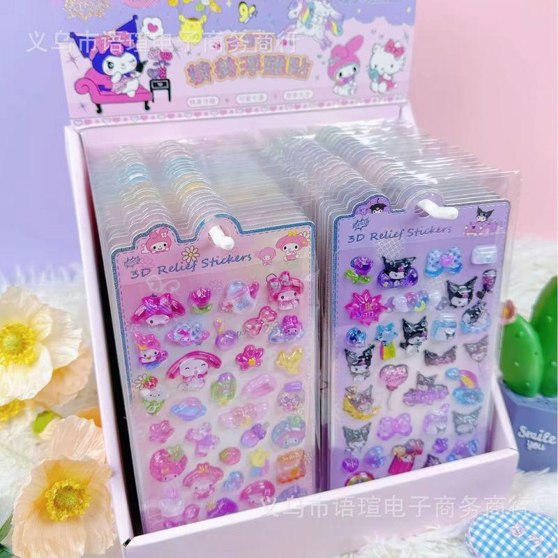 8/48pcs Cartoon Characters Creative 3d Relief Stickers Waterproof Cute Decorative Stickers Cartoon Crystal Stickers Wholesale