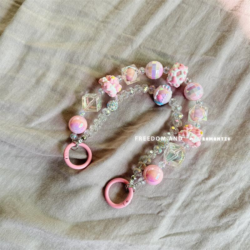 

Двойная цепочка для телефона в виде кубика сахара, креативный брелок для ключей Sweet Girl, ремешок для запястья, браслет, чехол для наушников, подвеска, декоративная сумка розовый