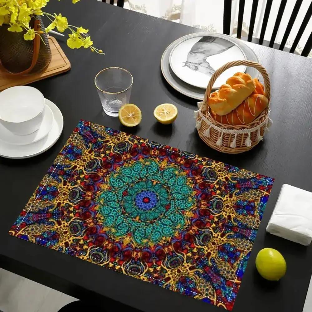 

6PC Mandala Design Placemats, Kitchen and Dining Decor, Table Mats for Festive Occasions - Woven , Machine Wash 6PC 30x45CM