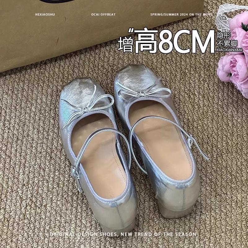Inner height increase shallow mouth French single shoes women's spring and autumn 2025 new one-word buckle bow thick heel high heel Mary Jane shoes