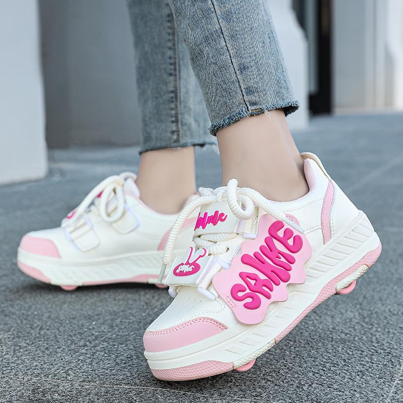 Boy/girls Sneakers with Wheels Four -wheel Sports Boots Wheel Skate Can Remove Student Skate Shoes