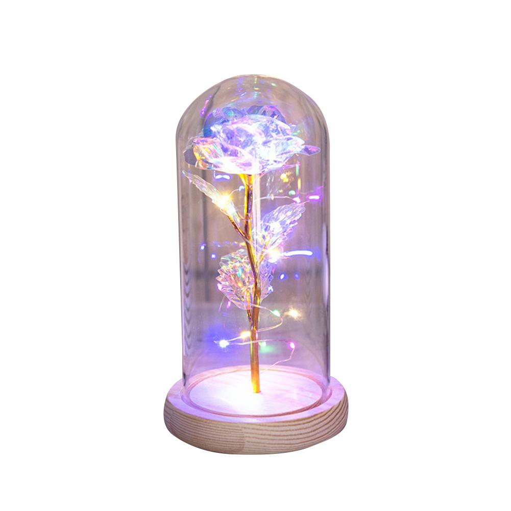 Glass  Dome  Cover  Roses  Ornaments Colorful Bendable Led Light Bar Valentine Day Creative Gift Weddings Family Dinners Decoration