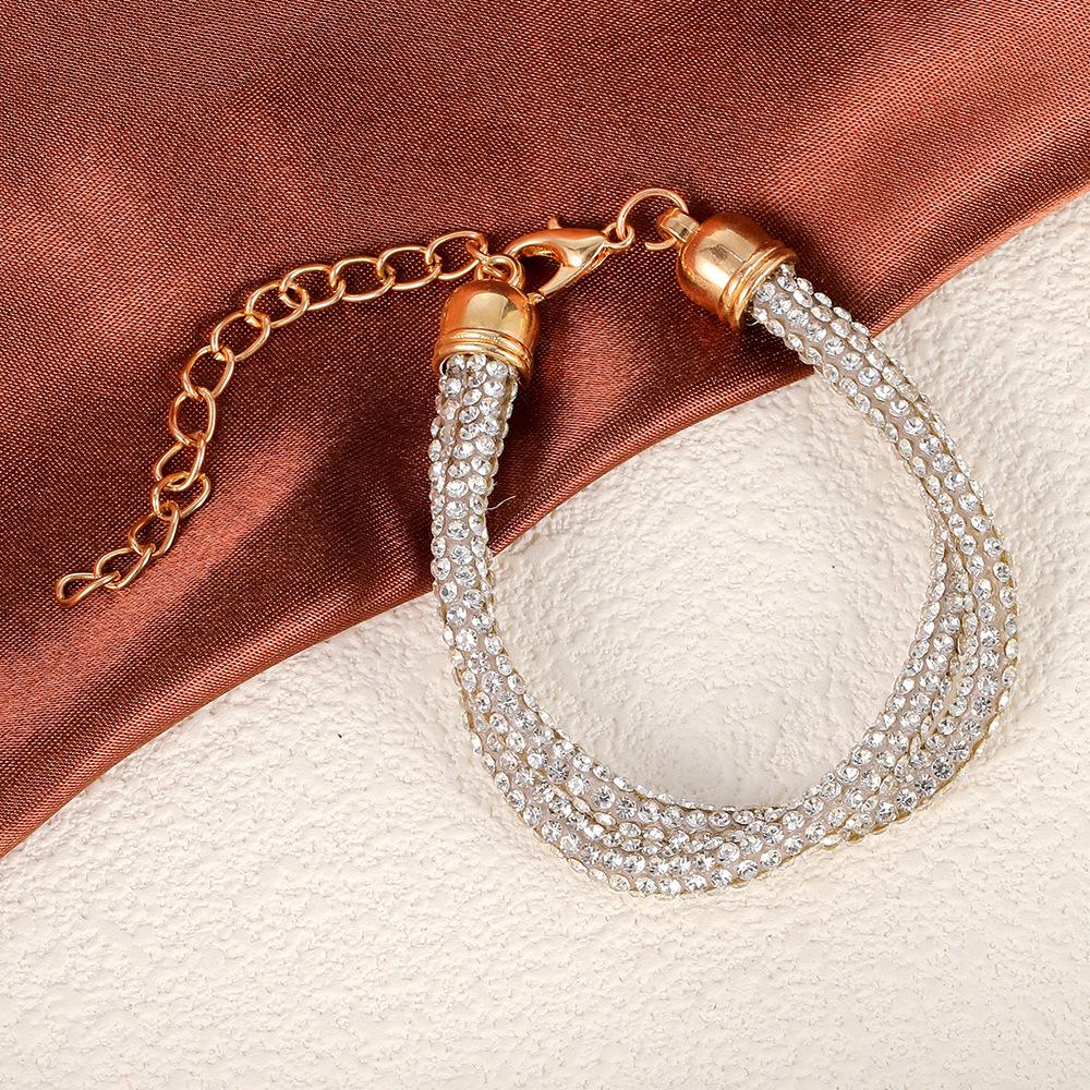 Rhinestone Love Irregular Multi-Layer Collarbone Chain Bracelet, Leopard Print High-End Metal Style Fashion Jewelry Women
