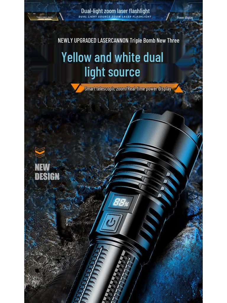 Huawei P50 Laser Flashlight: Bright, Powerful, Rechargeable with Digital Display and Telescopic Zoom.