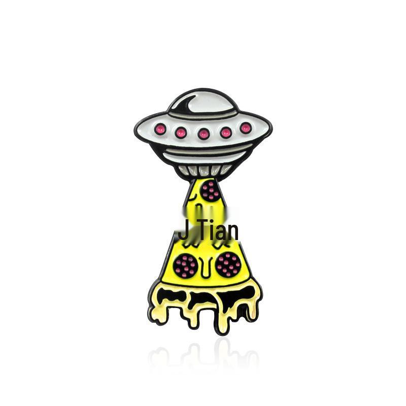 Alien Spaceship Pizza Brooch - Yellow Drip Oil Jacket & Backpack Accessory
