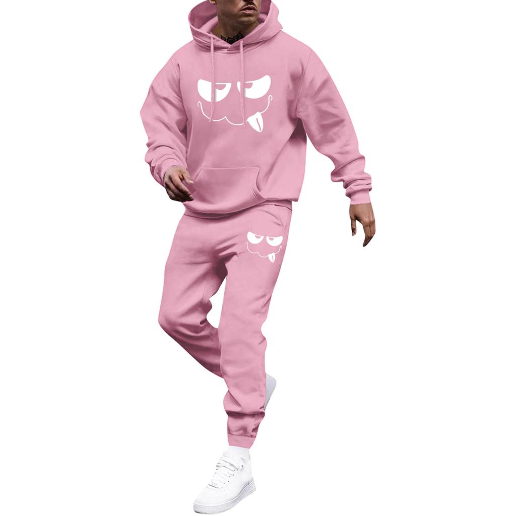 Men's Printed Hooded Sweatshirt And Sweatpants Casual Sports Suit