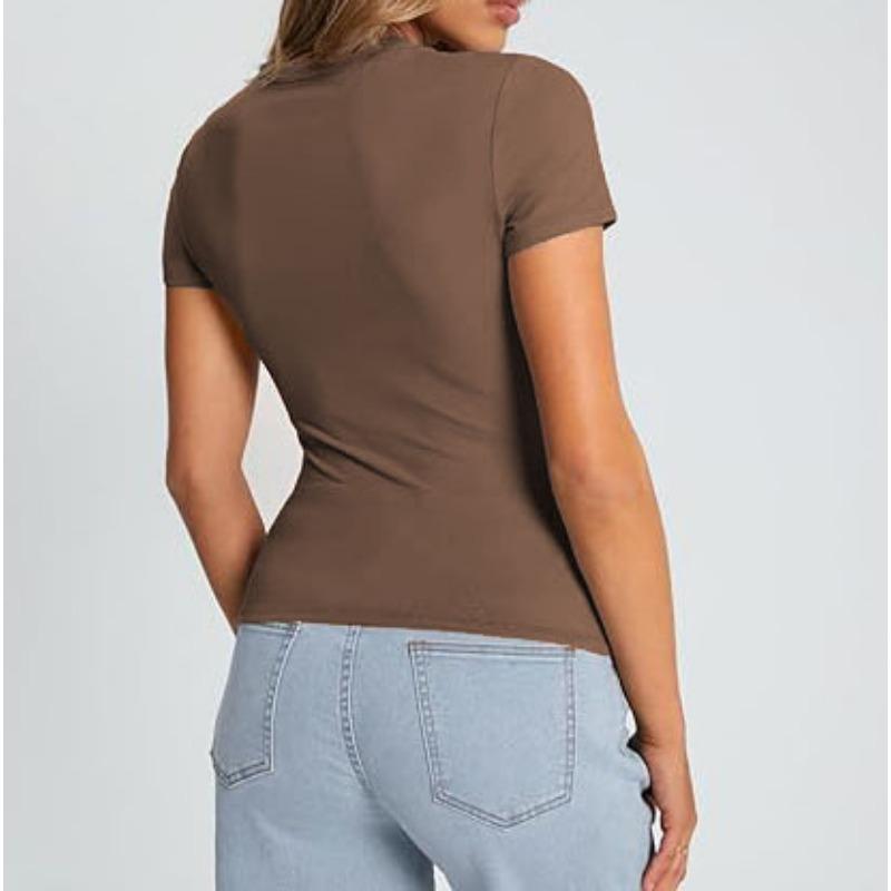 DAFIFY Women's Fashion Casual Summer Spring Solid Color Print Short Sleeve O-Neck Blouses & Shirts