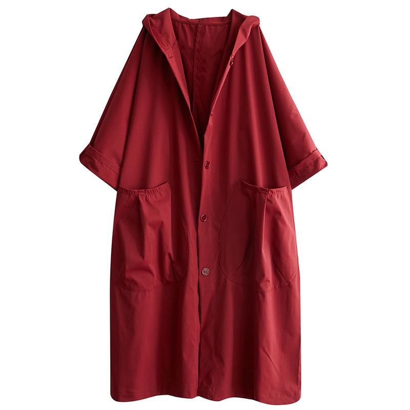 New Literary Loose Large Size Knee Long Big Pocket Trench Coat Women's Hooded Casual Versatile
