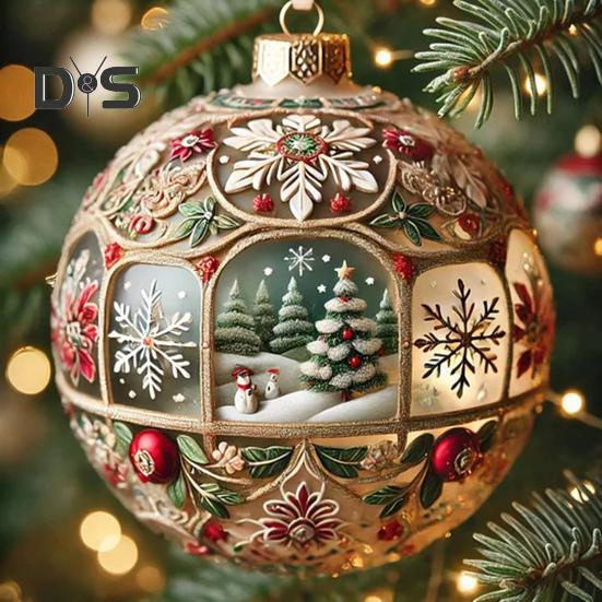 Ornament de Crăciun cu planetă de basm 3D Globuri de zăpadă Pom de Crăciun Fulg de zăpadă Ren Decorat agățat pentru decorarea casei de vacanță