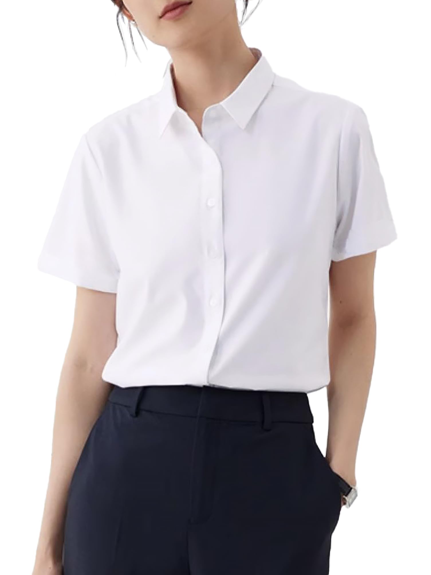 

Платье Обычное Открытое Короткое Школьный Вход Деловой Высокий XS до 3XL [RCL] Женская Рубашка, Стрейч, Блузка Не Требующая Глажки, Воротник, Воротник, Рукав, Деловой, белый