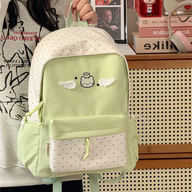 Schoolbag College Japanese Polka Dot Girl Cute Backpack School Bag Simple Student Junior High School Student Girls Lightweight Backpack Versatile