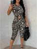 Women's Leopard Print Plaid Sleeveless Top & 7-Point Pants Set - Elegant & Sexy Casual Fashion