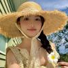 Summer Natural Raffia Sun Hat For Women Wide Brim Fashion Ribbon Floppy Shade Straw Hat Girl Outdoor Vacation Beach Hat Panama