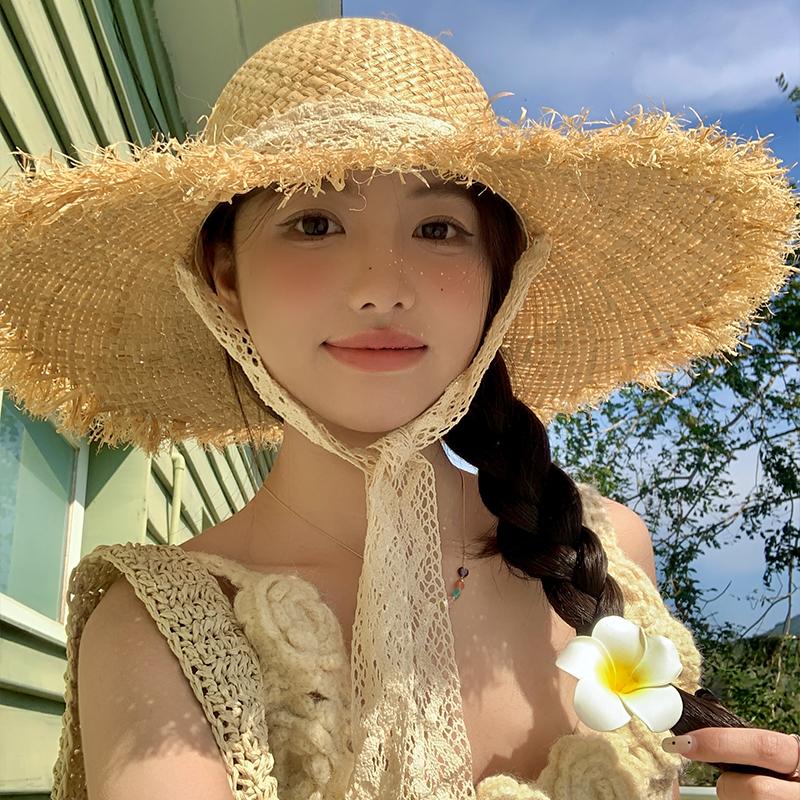 

Summer Natural Raffia Sun Hat For Women Wide Brim fashion Ribbon Floppy Shade Straw Hat Girl Outdoor Vacation Beach hat panama 56-58cm