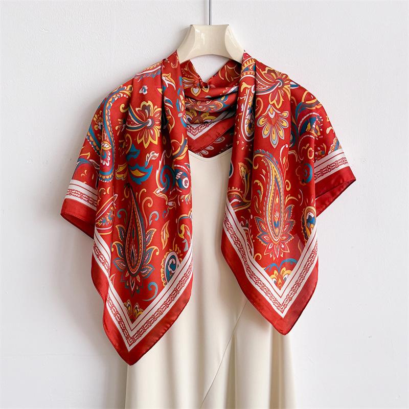 European and American ethnic style simulation silk high-end large square scarf silk scarf printed shawl decorative scarf sunscreen headscarf scarf