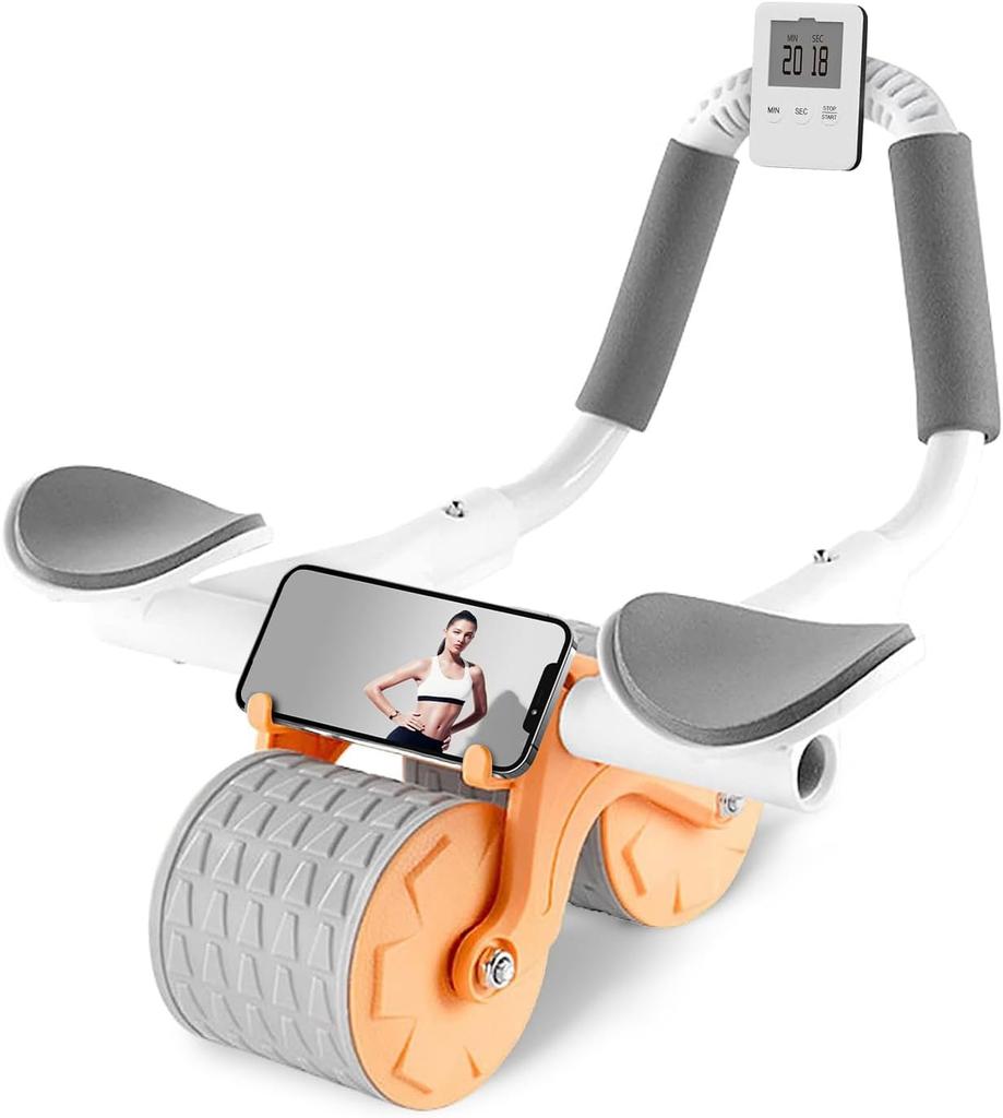 New Ab Roller Wheel with Timer Knee Mat,Automatic Rebound Abdominal Wheel with Elbow Support Ab Workout Equipment for Core Muscles Abs Exercise Roller