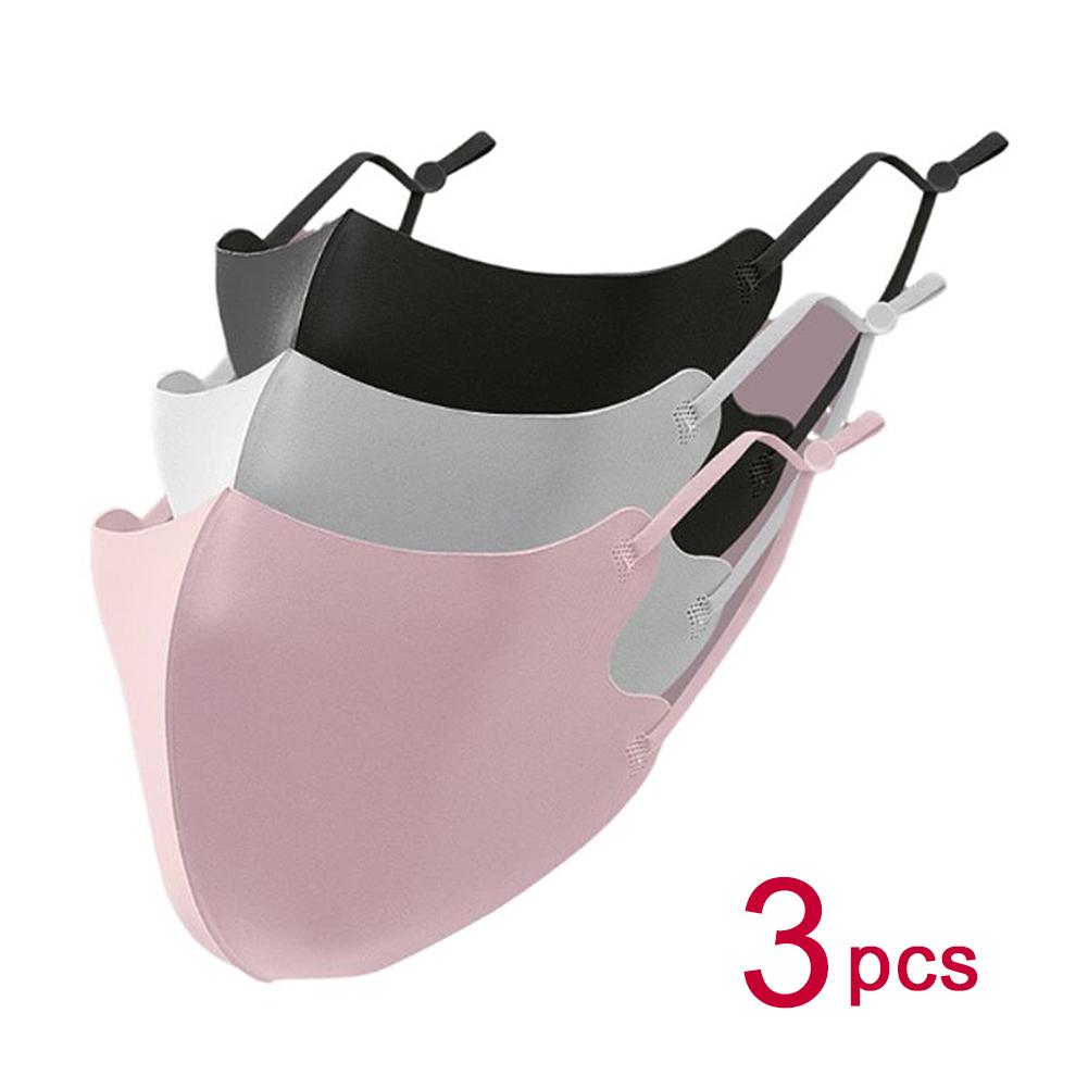 3 KS Masek z ledového hedvábí Omyvatelná Prachotěsná Filtrační Maska na Ústa a Obličej pro Dospělé
