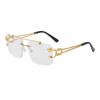 Fashion Leopard Rimless Sunglasses Double Bridges Gradient Ocean Film Shades UV400