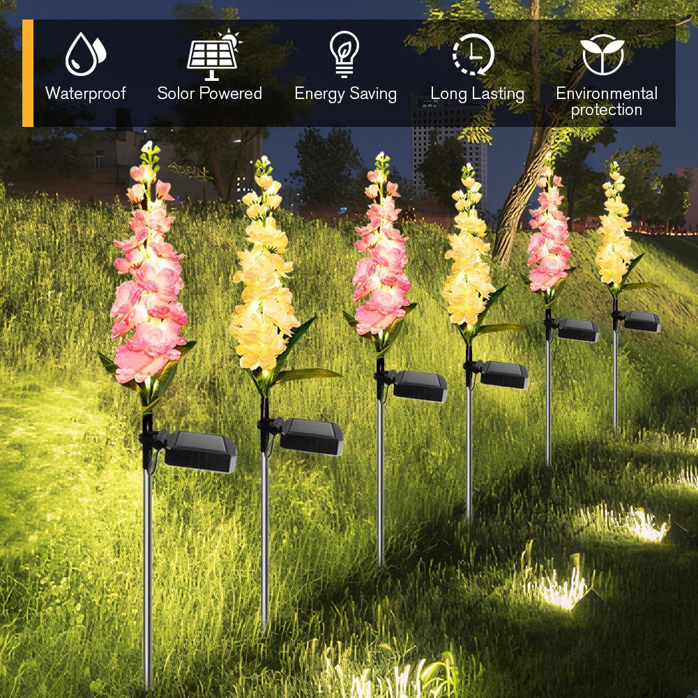 2/4Pcs Outdoor Solar Delphinium LED Light Colorful/Warm Light Solar Garden Lights IP65 Waterproof Yard Decor and Gift for Mother