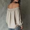 Women's Off-Shoulder Puff Sleeve Blouse with Elastic Neckline and Design Long Sleeve Fashion Top