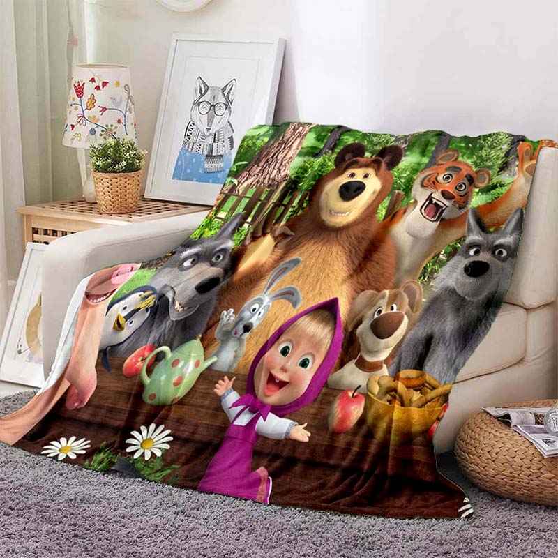 3D cartoon cute M-Masha and Bear blanket flannel home sofa bed bedroom warm portable children's gift picnic sleep soft blanket