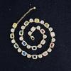Hip Hop Halskette Vintage Farbe Zirkon Geometrisch Zuckerwürfel Armband Temperament