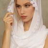 Solid Color Wedding Hijab Lace Trim Cathedral Veil Vintage Bridal Headscarf  Church Ceremony