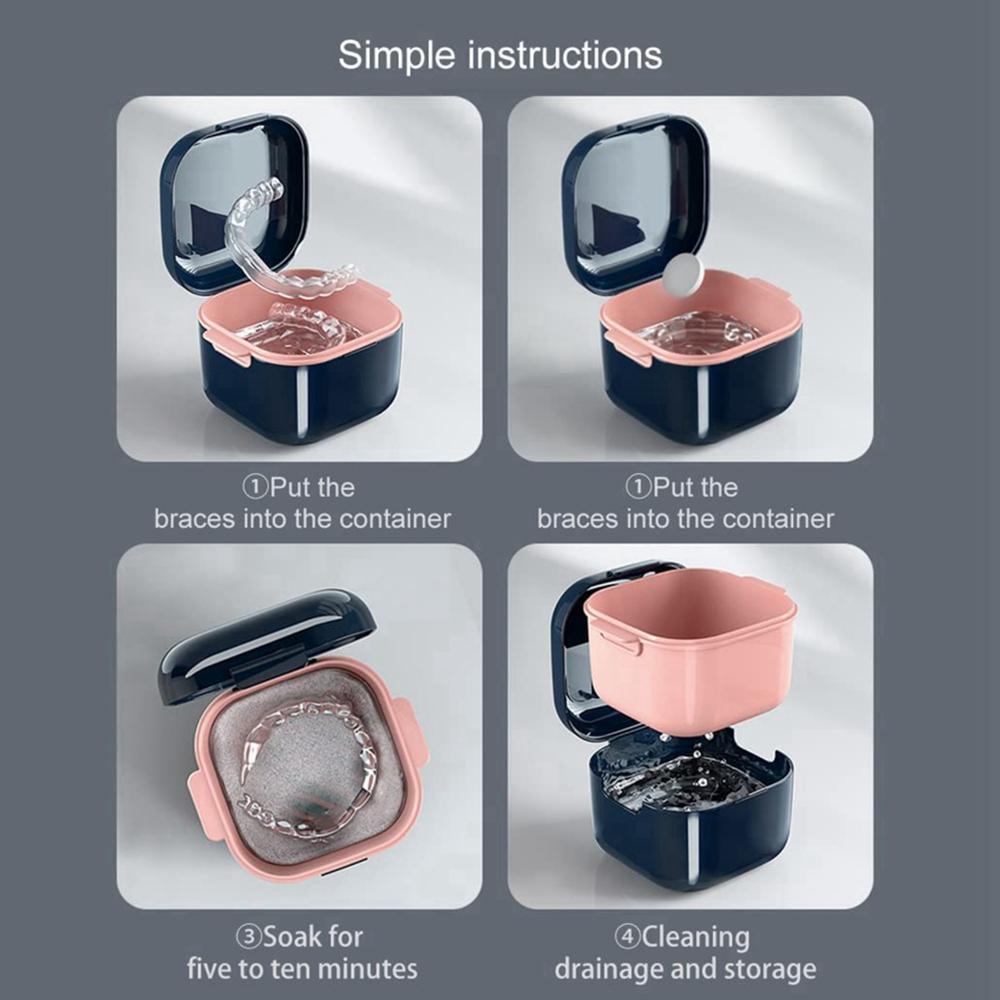 Denture Bath Box Cleaning Teeth Case Dental False Teeth Storage Box Washing Drain Double Layer Container Denture Boxs Container