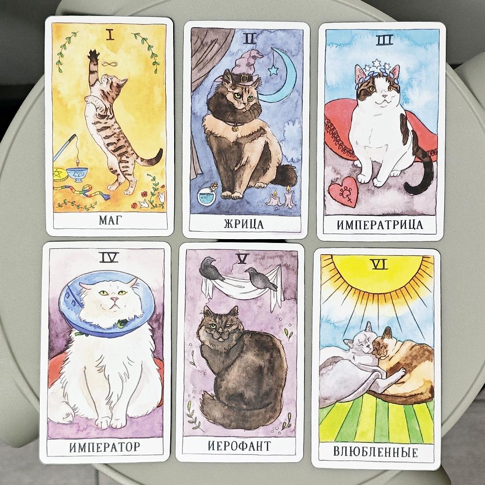 10,3*6 cm Kot Tarot Język rosyjski 78 sztuk Karty Tarota o tematyce kota łączą autentyczność z kocim poczuciem humoru