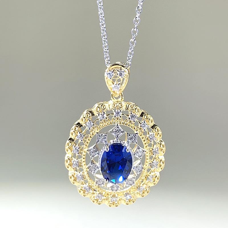 

Lulu Tong 2023 Серебро 925 пробы Итальянская работа Придворный стиль Имитация синего сапфира Ожерелье Подвеска для женщин 925 Silver