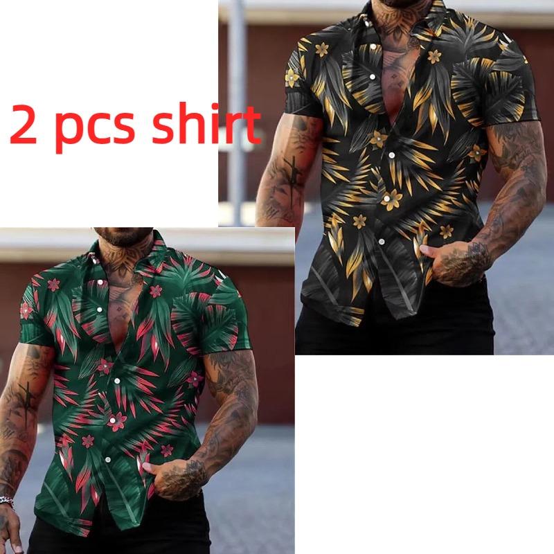 Golden Flower Plant Printing Shirt Summer Hawaiian Beach Vacation Clothing Men's Fashion Street Style Shirt Daily Men's and Women's Shirt