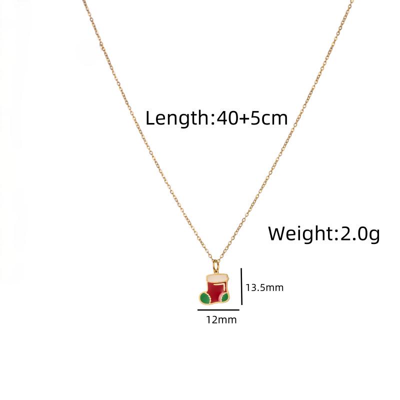 Creative Cartoon Reindeer Christmas Stocking Stainless Steel Pendant Necklace