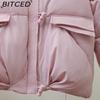 BITCED Women's Short Down-Filled Cotton Jacket with Oversized Fur Collar - Winter Fashion Coat