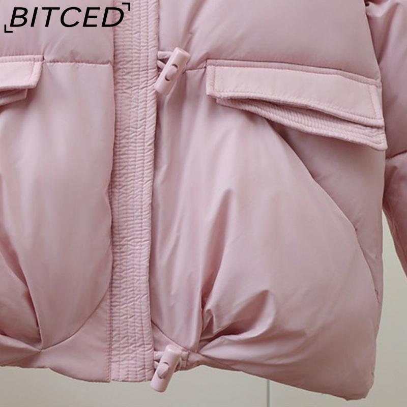 BITCED Women's Short Down-Filled Cotton Jacket with Oversized Fur Collar - Winter Fashion Coat