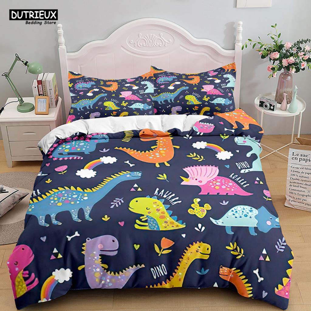 

Комплект постельного белья с изображением динозавра, белый, мягкий, пододеяльник, животные, для детей, мальчиков, односпальный, двуспальный, двуспальный, двуспальный, размер «king size», комплект пододеяльников EU single(135x200cm)