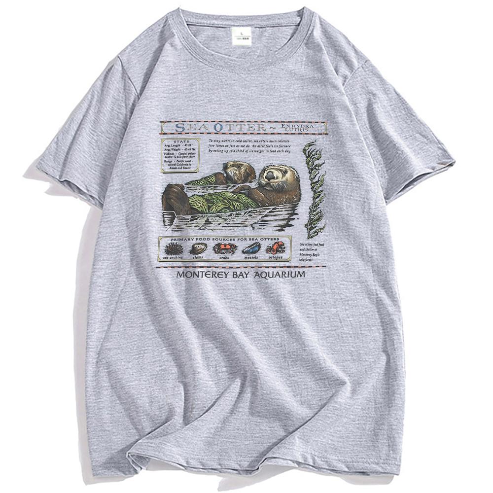 Sea Otter Monterey Bay Aquarium T-Shirt Short Sleeve Cotton Loose Tshirts Cartoon Graphic Printed Tees Unisex Streetwear