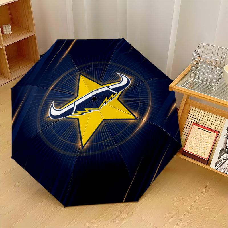 North Queensland Cowboys Print Auto 8?Ribs Folding Umbrella Wind Resistant Lightweight Automatic Umbrella For Daily Travel